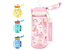 wooshwa Botella para Beber Campus Pop-up, 600ml Deportiva Botella Agua Niños con Pajita, Sin BPA y Apta para Lavavajillas (Princesa Rosa Niña)