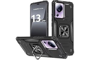 KANSi Hülle für Xiaomi 13 Lite/Xiaomi 13 Lite 5G, Silikon TPU Hart PC Handy Hüllen 360 Grad Drehbar Ringhalter Bumper Stoßdämpfung Schutzhülle - Schwarz