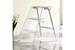 OXBZKMY Escalera Silla Acrílico Transparente, Taburete Plegable Multifuncional Antideslizante,Taburetes de Tres Peldaños Ligera y portátil, Soporta hasta 100 kg