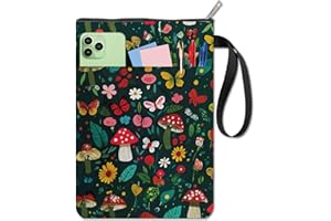 craspire Couverture de Livre Champignon Protection de Livre Fleur Couverture de Livre Verte pour Livres Brochés Couverture de Livre en Tissu Lavable avec Fermeture Éclair et Poche Supplémentaire