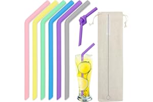PIWOSGOL 6 Piezas Pajitas de Silicona Reutilizables, Pajitas Reutilizables sin BPA, Pajitas Comestibles 26cm×1cm con Cepillos de Limpieza