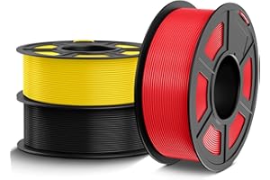 TECBEARS Filamento PLA+ 1,75 mm 3 KG, Upgrade PLA+ 2.0, Filamento de Impresión 3D más Robusto y más Resistente, Precisión Dimensional +/- 0,02 mm, 3 Bobinas, 1 kg por Bobina (Negro, Rojo, Amarillo)