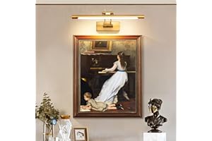 MantoLite LED Regulable Lámparas de Pared 10W,40CM Interior Iluminación para cuadros y expositores Cabeza Giratoria Lectura Lámpara,Latón Mate Baño Espejo Apliques de Pared 3000K/4000K/6000K