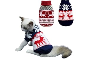 Vehomy 2Pcs Haustier Weihnachtspullover Katze Pullover Kätzchen Strickwaren Hund Weihnachten Kleidung Weihnachten Rot Pullover mit Rentieren Schneeflocken Muster für Kätzchen Katze Welpe Hund S