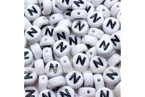 Little Snow Direct 100pcs 7mm Acrylic Letter Coin Beads A - Z Disc Alphabet Beads - N, White