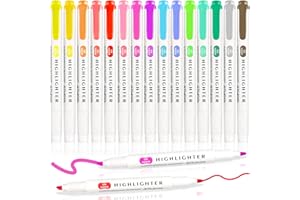 HeeDz Highlighters Pens, 15 Colors Highlighter Markers, Dual Tip Cute Aesthetic Stationery for Colouring, Underlining, Highlighting, Note-Taking, Journals