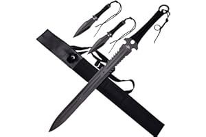 ‎57 SPECIAL REPLICAS One Set 1 Katana Ninja Sword and 2 Throwing Knives Sharp Real for Training Metal Steel Samurai Only for Adults 71 cm - 18 Years Required 125