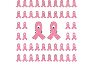 WANDIC 50Pcs Octobre Rose Pink Ribbon Breast Cancer Pins Alloy Breast Cancer Awareness Brooches Pink Ribbon Badges Souvenir Pin Badges for Charity Event(2.5 * 2cm)