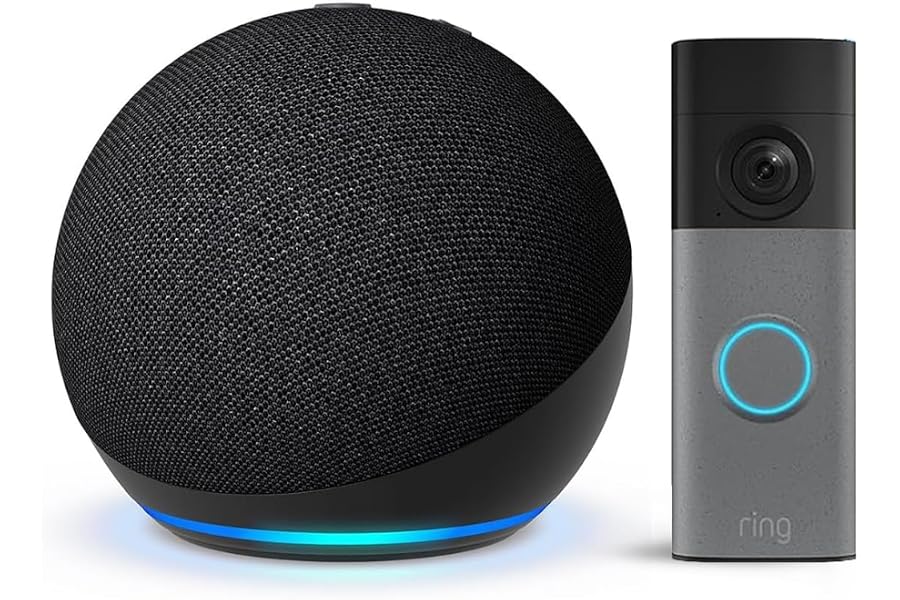 Echo Dot (Neueste Generation), Anthrazit + Ring Akku-Videotürklingel (Battery Video Doorbell) (neueste Gen.), Gesprenkel