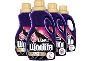 Woolite Liquid Laundry Detergent, 750ml, Pack of 4, For Dark Fabrics & Denim, Hand & Machine Wash, Revives Colours & Prevents Dulling, 48 Washes