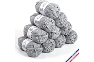 BERGERE DE FRANCE Bergère de France - BARISIENNE 7, lot de 10 pelotes de laine à tricoter et au crochet (10 x 50g) - 100% Acrylique - 6,5 mm - Fabrication Française - Gros Fil Rond très Doux - Gris (MENHIR)