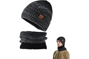Smgbway Herren Winter Warm Beanie Mütze Loop Schal Set, Damen Wintermütze Strickmütze Schal Set, Unisex Winter Beanie Hüte Grobstrick Mütze mit Weiches Fleecefutter, Geschenk Männer Damen Weihnachten