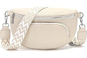 Rorimyth Sac Banane Femme Bandoulière Beige Petit Sacoche Femme bandoulière Cuir Vegan Sac bandouliere Tendance Sacs Banane Ville