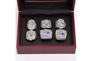 WANZIJING New England Patriots 6 Jahre Ringe Set, Super Bowl 2019-2001 Meisterschaft Replica Ringe Souvenirs mit Holzkiste