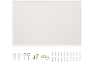 OWLKELA 60 x 40cm Linen Bulletin Board, White Framed Corkboard, White Oak Frame Linen Cork Board, Vision Board and Decorative Hanging Pin Board
