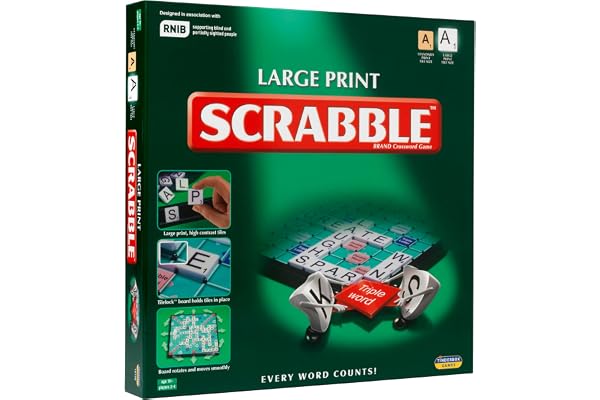 Ideal | Scrabble à grands caractères : planche supplémentaire avec texte et lettres en gros caractères clairs | Jeux | Mots | Pour 2 à 4 joueurs | À partir de 10 ans, 11213, Vert, Planche : 37 cm x 37
