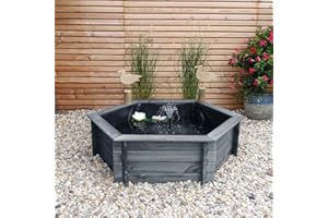 Beauty.Scouts 6-Eck-Hochteich Erlis I Kiefer grau 100cm Teichfolie+Pumpe (Kabel) Gartenteich Teich Komplettset pflegeleicht Fertigteich Bausatz Teichset Garten