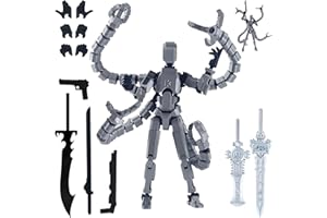 QhgPnt T13 Action Figure, Silver Articulated Stickman Toy with Multiple Movable Joints, Fully Assembled Titan 13 Collectible Figure for Display and Play
