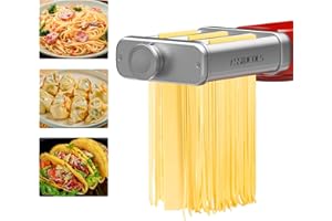ASSIDUOUS Set per tagliatella KVC/KVL Kenwood per robot da cucina e macchina per la pasta 3 in 1, in acciaio inox, con rullo per spaghetti e tagliaverdure per la pasta, per Kenwood