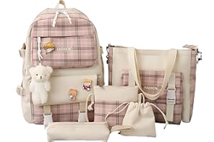 Cnwinu Girls Backpack Set,Girls School Bag,Single Layer Canvas Cute Backpack,Tote Bag,Pen Bag,Crossbody Bag,Kids Kawaii Backpack,Casual Daily Back Pack(Pink)