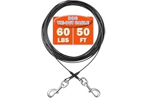 Mi Metty Dog Tie Out Cable, Chew Proof Dogs Runner Cable, Training Pet Leash for Small Dogs Up to 60lbs,Dog Tether for Yard Outdoor and Camping (Black, 50ft(15M))