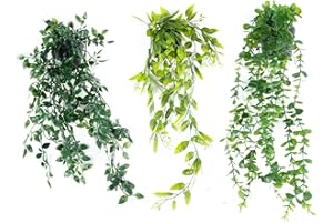 MEYDLL Artificial Hanging Plants, 3 Pack Fake Hanging Plants, Fake Potted Plants, Artificial Eucalyptus & Mandala & Snow Pea Potted Plants, Artificial Plants for Home Decor Indoor