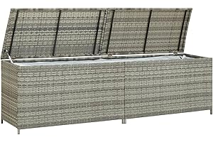 Gecheer Baule da Giardino, Cassapanca da Giardino in Polyrattan, Cassapanca Contenitore da Esterno, Baule da Esterno Grande Casapanca in Polyrattan 200x50x60 cm Grigio