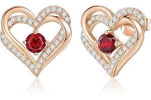 CDE Kolczyki damskie, srebro wysokiej próby 925, różowe złoto, serce, kamień urodzinowy, biżuteria na prezent dla Ciebie, na Walentynki, urodziny, Boże Narodzenie, Dzień Matki, ślub, jubileusz