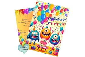‎OLANMARP Olanmarp Einladungskarten Kindergeburtstag - Karten für Jungen und Mädchen - Einladung für einen unvergesslichen Geburtstag - 10 Stück (Monster)