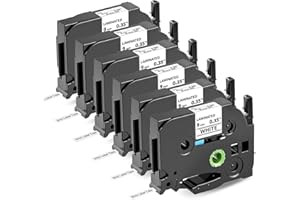 Wonfoucs 6x Cinta de Etiquetas compatible con usar en lugar de para Brother P touch TZe221 Tze-221 9mm Negro sobre Blanco, Tape Cassette para Rotuladoras Ptouch PT 1000 1005 1230 PTD210 H100LB