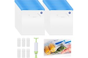 GOTRUST 26pcs Vakuumbeutel Lebensmittel Wiederverwendbar, 30x34cm Vakuum Gefrierbeutel, BPA Frei Vakuum Beutel mit Pumpe, Vakuumversiegelte Beutel für Lebensmittelaufbewahrung