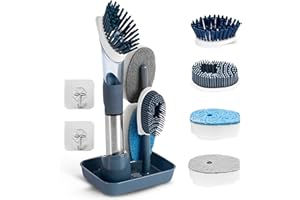 Svitzoot Geschirrbürste 4 in 1 Multifunktionale Reinigungsbürste Spülbürste mit Spülmittel Auswechselbar Spülbürsten Set Seifenspenderbürste für Topf Spüle Pfanne (Blau)