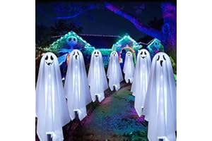 Homeleo Set of 6 Solar Ghost Stake Lights, Halloween Decorations Outdoor, Scary Spooky Garden Patio Grave Lawn Porch Pathway Lights for Outside Yard Trick or Treat Halloween Party Decor Cool White