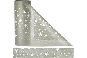 Anstore Sage Green Christmas Table Decoration, Sage Green Christmas Table Runner 23cm x 30m Nonwoven Fabric Roll with Silver Stars, Star Xmas Table Centrepiece Decor for Party & DIY Craft Wedding Home