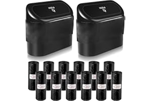 BYZESTY 2 Pièce Petite Poubelle de Voiture avec Couvercle, Poubelle de Voiture avec 240 Sacs, Boîte de Rangement de Voiture Suspendue, pour Voiture, Maison, Bureau et Cuisine (Noir)