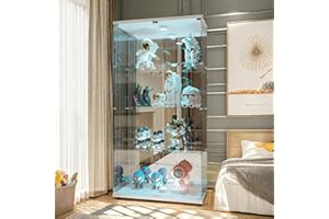 FOERPL Vitrina Cristal Expositora con Luz, Puerta Cerradura, 4 estantes - Grande Vitrina de Colecciones,Vitrina de pie para Sala Oficina(Espalda Espejo)