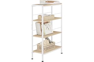 WOLTU Scaffale da Cucina a 4 Ripiani, Scaffale Angolare per Bagno, Soggiorno, Camera da Letto, Stile Nordico, in Legno e Metallo, Rovere Chiaro+Bianco, 50x20x78cm, RGB52whe