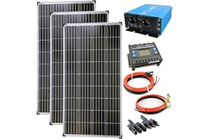 solartronics Komplettset 3x130 Watt Solarmodul 1500 Watt TS1500 reiner Sinus blau Spannungswandler Laderegler Kabel Photovoltaik Inselanlage