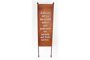 ‎BORNHÖFT Bornhöft Schild/Spruchtafel Gartenschild Edelrost Rost zum Einstecken rostige Gartendeko (Zuhause ist wo die Liebe wohnt und jederzeit EIN lächeln auf Dich wartet)