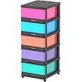 Cosmoplast 5 Tiers Storage Cabinet With Drawers And Wheels, Black Mix