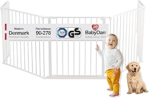 BabyDan Flex XL, 90-278 cm, Barrière de foyer/Porte d'escalier/Séparation de pièce/Entourage de feu, Blanche, Fabriqué au Danemark - barrière de bébé (Pet Gate/Carrière pour chiens)
