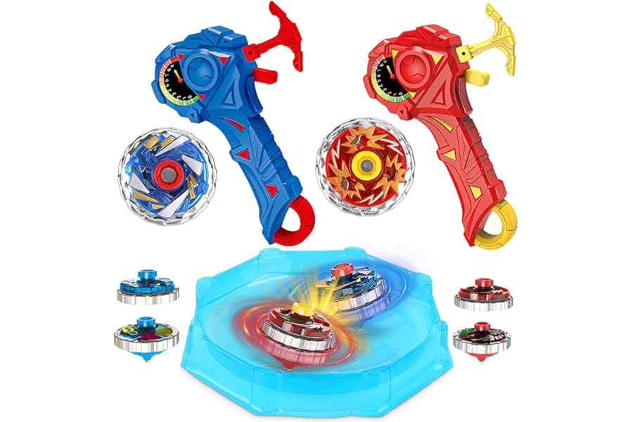 Boys Battle Spinning Top, 2 Set Bey Battling Tops, Battling Blade Burst Tops, Light up Spinning Toys for Kids, Metal Fusion with stadium and 2 Launcher Toys Gift