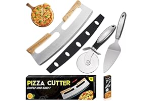 LAUFUNJOY Coupe Pizza, Coupe-Pizza à Bascule avec Double Manche en Bois Couteau à Pizza Professionnel Trancheuse à Pizza Roulette à Pizza Couteau à Pizza en Acier Inoxydable 35cm pour Couper la Pizza