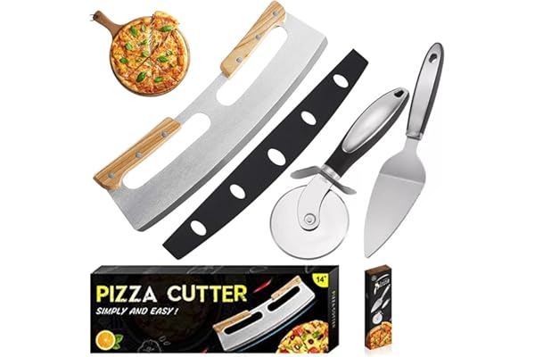Coupe Pizza, Coupe-Pizza à Bascule avec Double Manche en Bois Couteau à Pizza Professionnel Trancheuse à Pizza Roulette à Pizza Couteau à Pizza en Acier Inoxydable 35cm pour Couper la Pizza