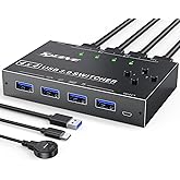 USB 3.0 Switch 4 PC,MLEEDA USB Switch 4 In 4 Out,USB KVM Umschalter für Tastatur Maus Drucker,mit kabelgebundener Fernbedienu