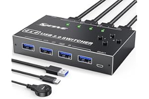 Selektor Przełącznika USB 3.0 4 Porty, MLEEDA Przełącznik KVM 4 Komputery Udostępniające 4 Urządzenia USB, do Skanera Drukarki Klawiatury i Myszy, Przewodowym Przyciskiem Zdalnego i 4 Kablami USB 3.0