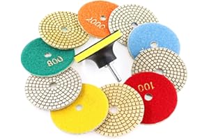 Swpeet - Juego de 11 almohadillas para pulir diamantes, 10 unidades de 3 pulgadas, kit de pulido en húmedo y seco con 1 almohadilla de 3 pulgadas para pulir granito, mármol, piedra, cuarzo, pulido