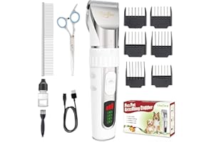 LiteBee Professional Dog Grooming Kit, 2200mAh Rechargeable, Cordless, 3-Speed Pet Grooming Clippers & Complete Set of Dog Grooming Accessories (White)