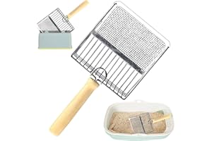 SPORWAY Pelle à litière pour chat avec récipient : litière pour chat pelle en métal, pelle à litière pour chat avec poignée en bois, espacement des trous 7 mm, pelle pour litière pour chat, pour