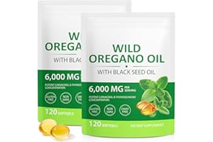 WEIWEILA Oregano Öl Kapseln 240 Softgel, Oregano Öl Bio Kapseln Vegan - 2 in 1 6000 mg Oreganoöl mit 200 mg Schwarzkümmelöl, Verdauungsunterstützung, Reine & natürliche